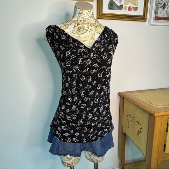 Betsy’s Things Made in USA NWT Vintage Black Floral Women's Cowl Neck Top 2X - Picture 2 of 6